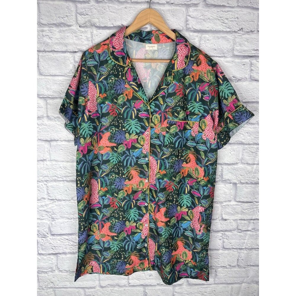 WORLD MARKET Women's Green Botanical Jungle Button Down Nightgown L/XL - Picture 1 of 7